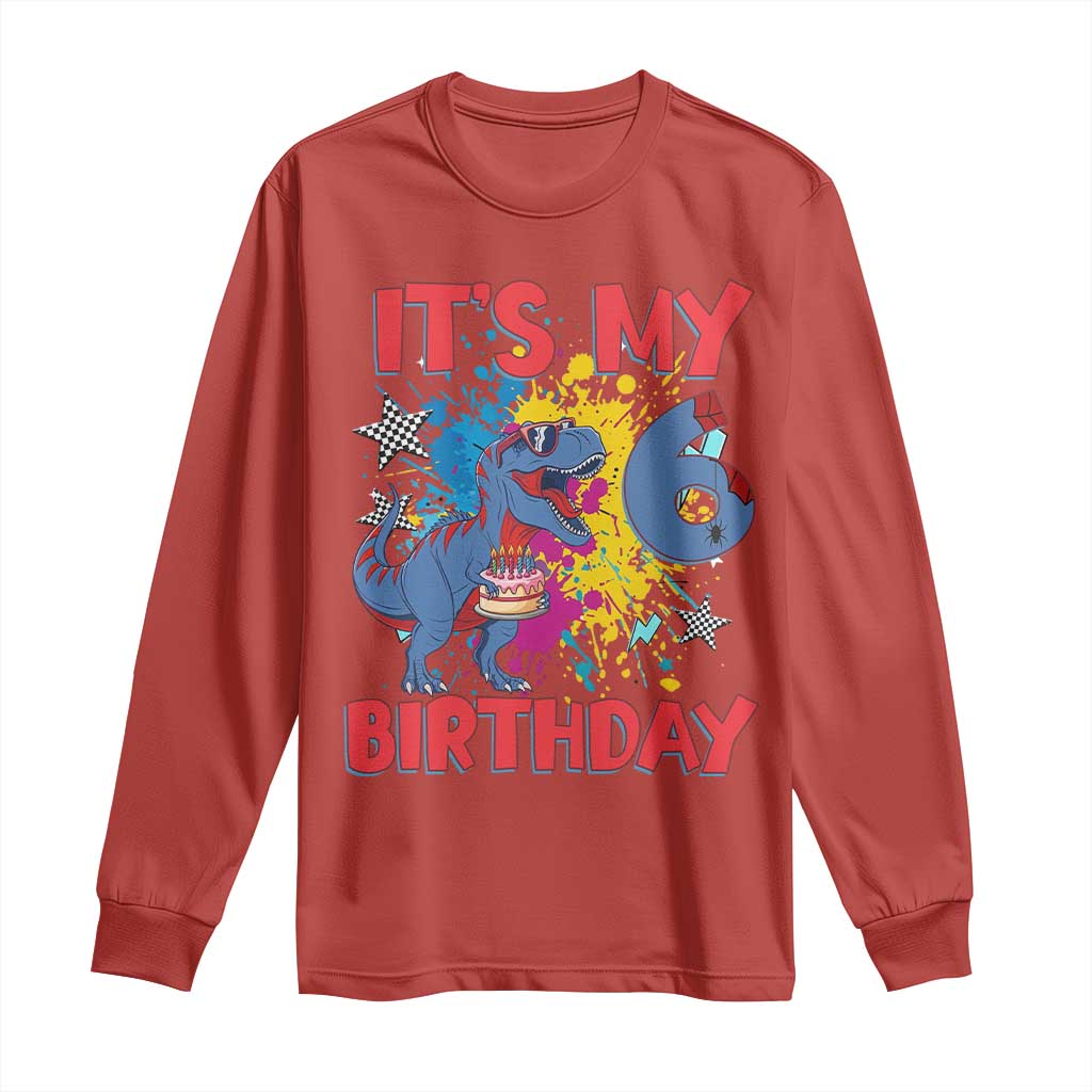 Dino Spider Its My 6th Birthday Long Sleeve Shirt Dinosaur Gift For Boys