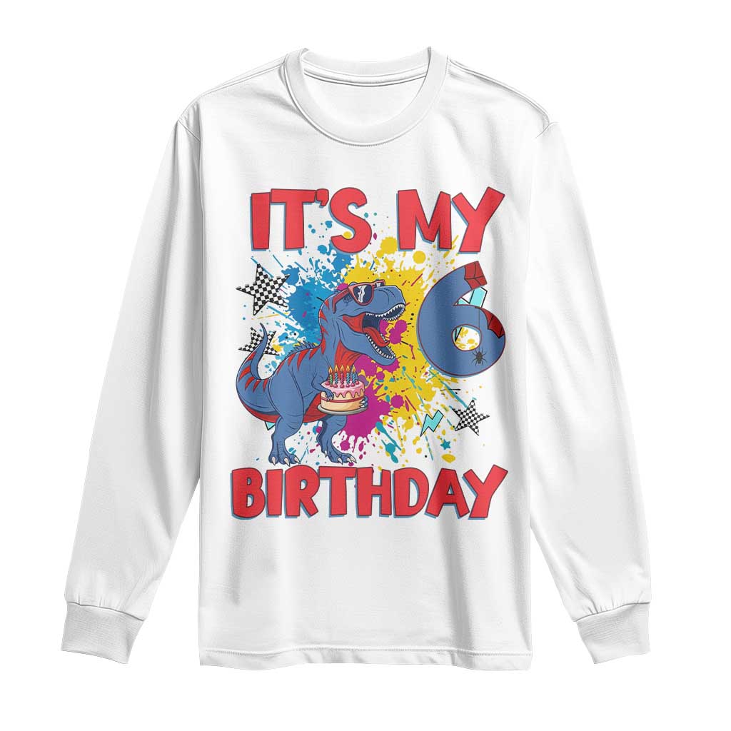 Dino Spider Its My 6th Birthday Long Sleeve Shirt Dinosaur Gift For Boys