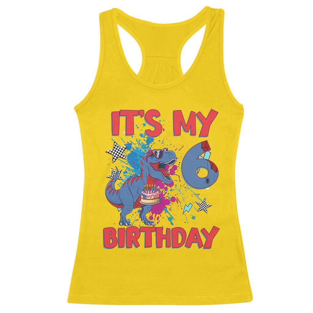 Dino Spider Its My 6th Birthday Racerback Tank Top Dinosaur Gift For Boys