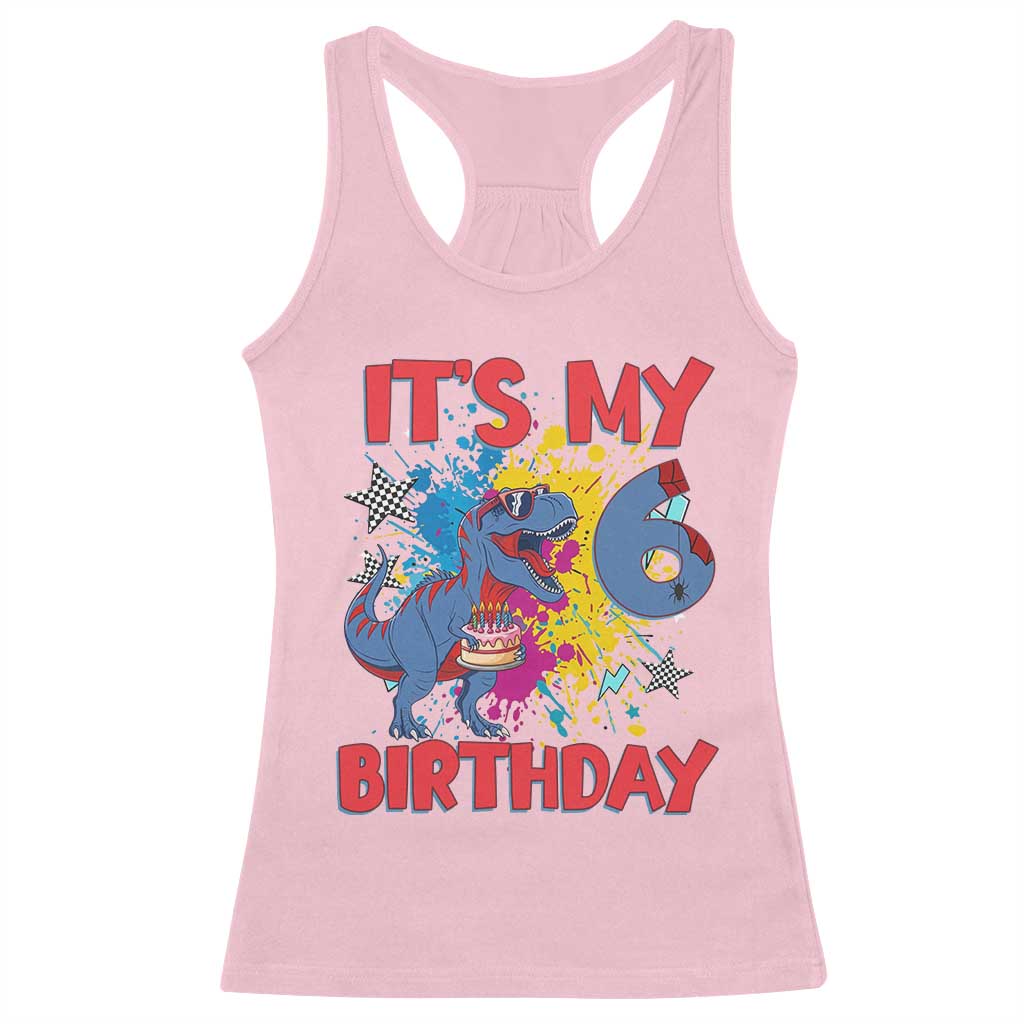 Dino Spider Its My 6th Birthday Racerback Tank Top Dinosaur Gift For Boys