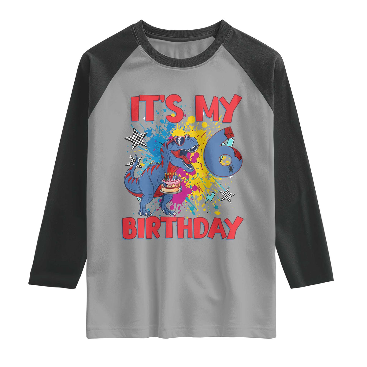 Dino Spider Its My 6th Birthday Raglan Shirt Dinosaur Gift For Boys