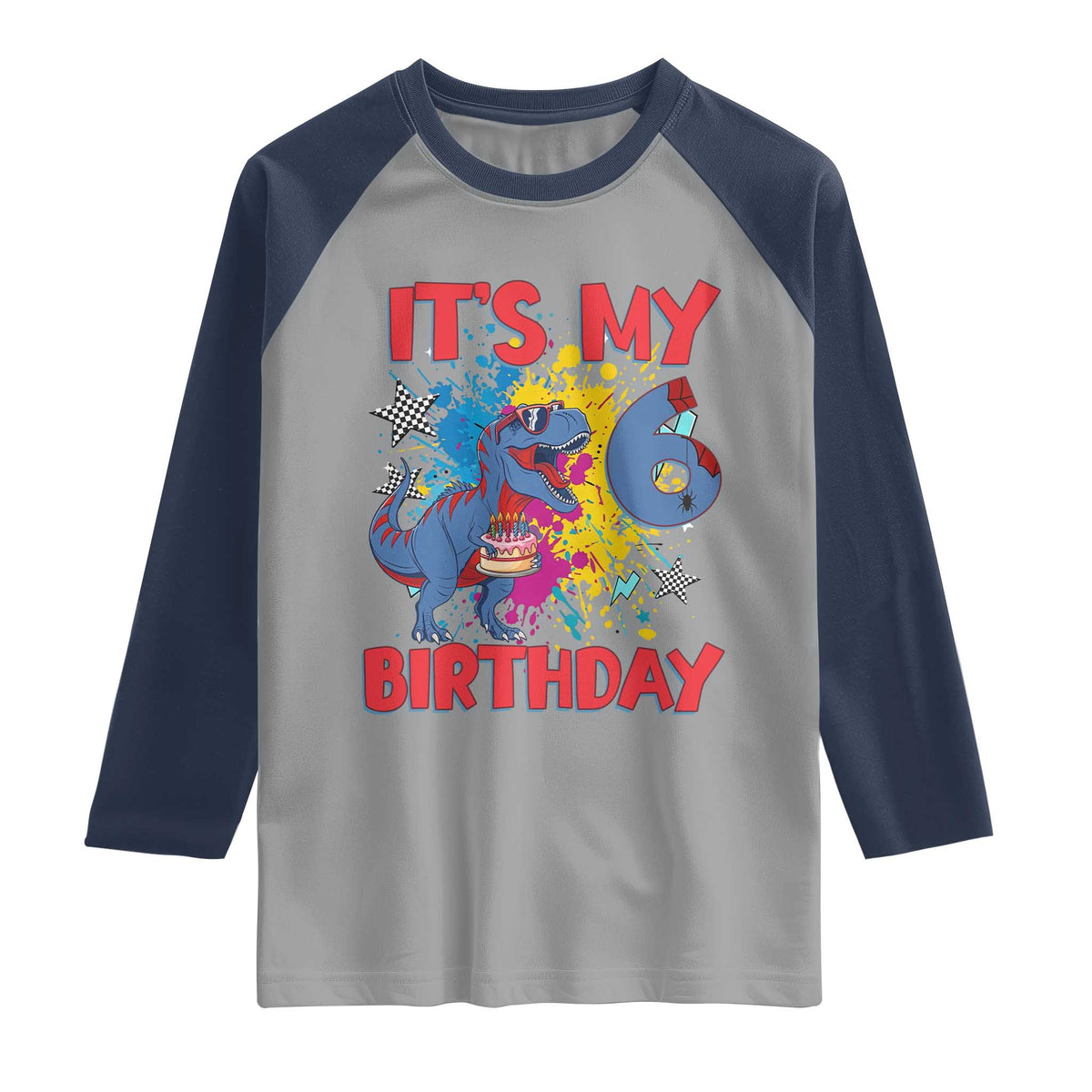 Dino Spider Its My 6th Birthday Raglan Shirt Dinosaur Gift For Boys