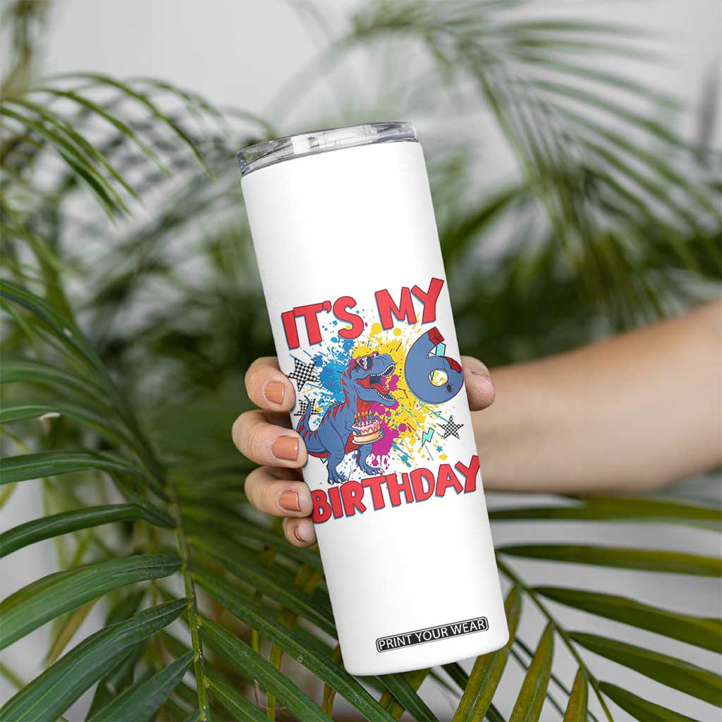 Dino Spider Its My 6th Birthday Skinny Tumbler Dinosaur Gift For Boys TS12 Print Your Wear