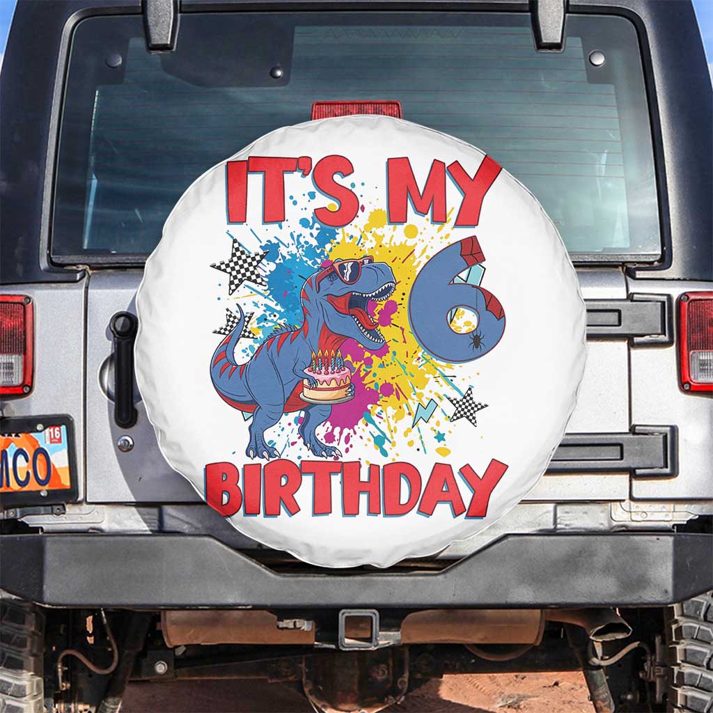 Dino Spider Its My 6th Birthday Spare Tire Cover Dinosaur Gift For Boys TS12 No hole White Print Your Wear