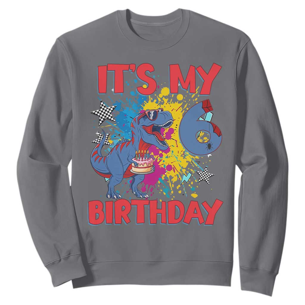 Dino Spider Its My 6th Birthday Sweatshirt Dinosaur Gift For Boys
