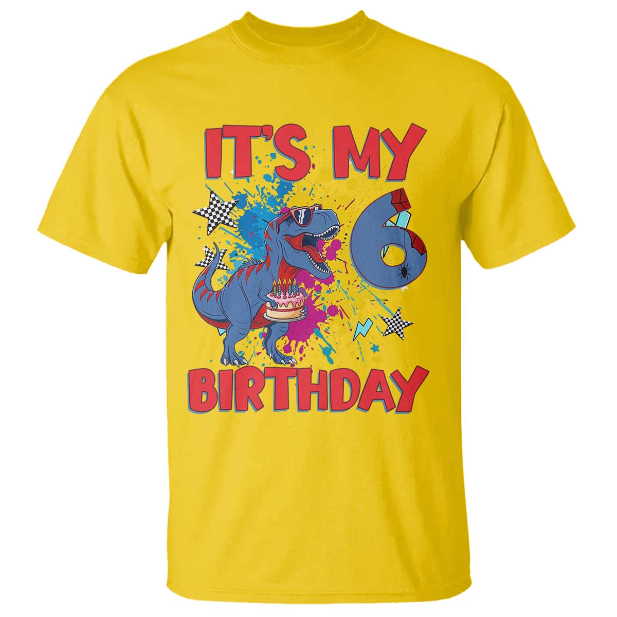 Dino Spider Its My 6th Birthday T Shirt Dinosaur Gift For Boys