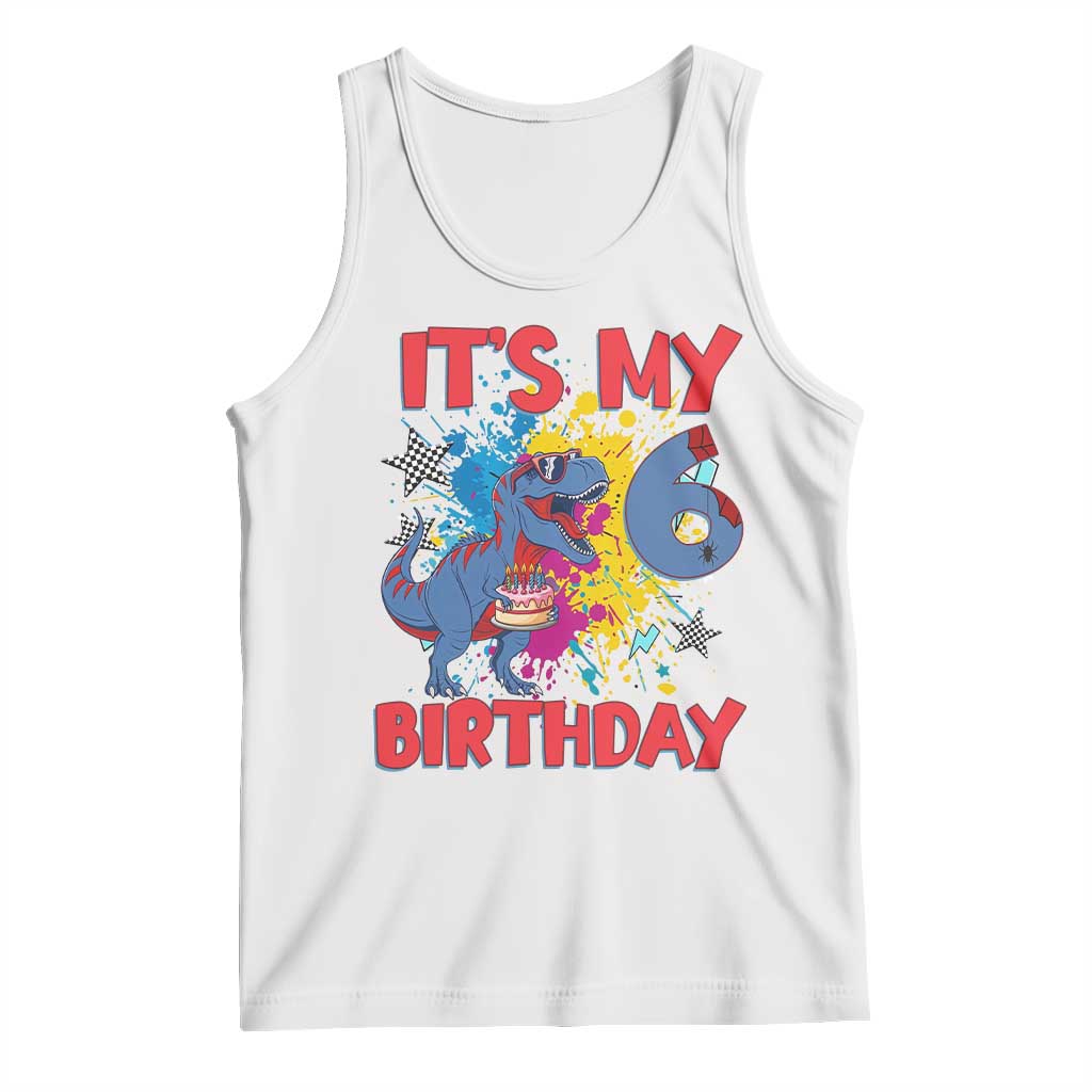 Dino Spider Its My 6th Birthday Tank Top Dinosaur Gift For Boys TS12 White Print Your Wear