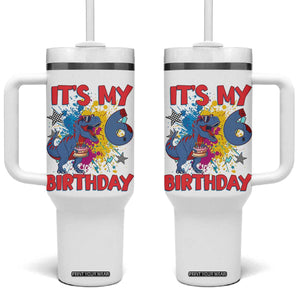 Dino Spider Its My 6th Birthday Tumbler With Handle Dinosaur Gift For Boys TS12 One Size: 40 oz White Print Your Wear