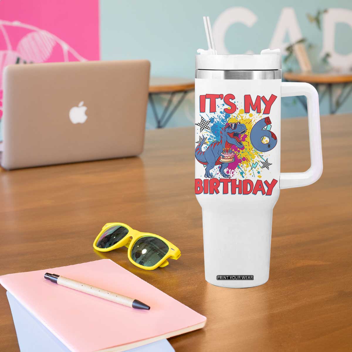 Dino Spider Its My 6th Birthday Tumbler With Handle Dinosaur Gift For Boys TS12 Print Your Wear