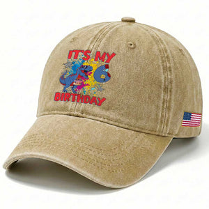 Dino Spider Its My 6th Birthday Washed Cotton Baseball Cap Dinosaur Gift For Boys
