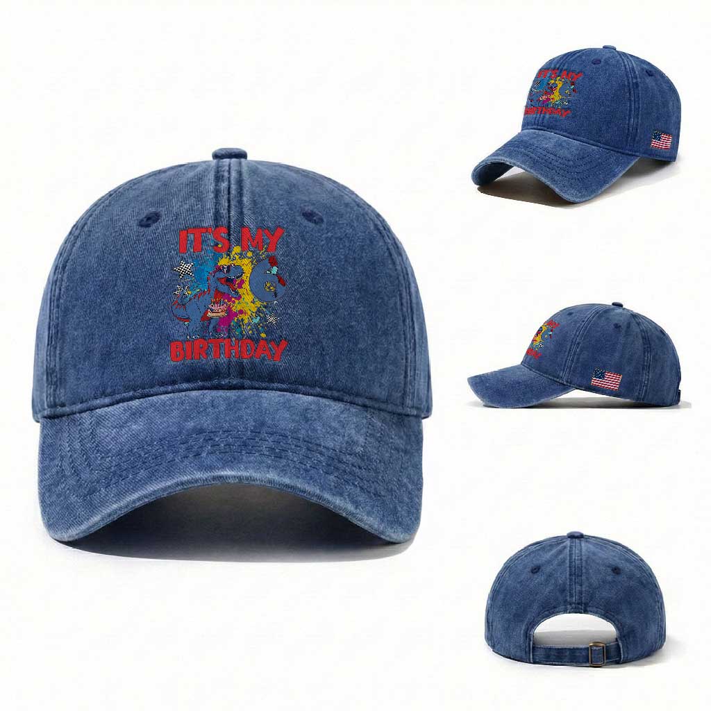 Dino Spider Its My 6th Birthday Washed Cotton Baseball Cap Dinosaur Gift For Boys