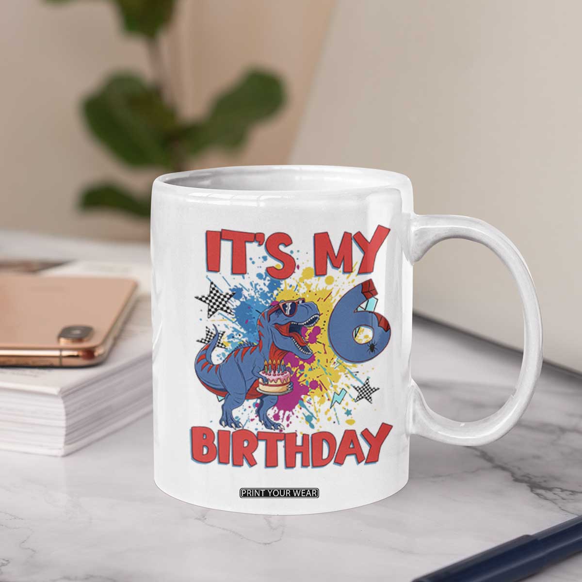 Dino Spider Its My 6th Birthday Coffee Mug Dinosaur Gift For Boys TS12 Print Your Wear