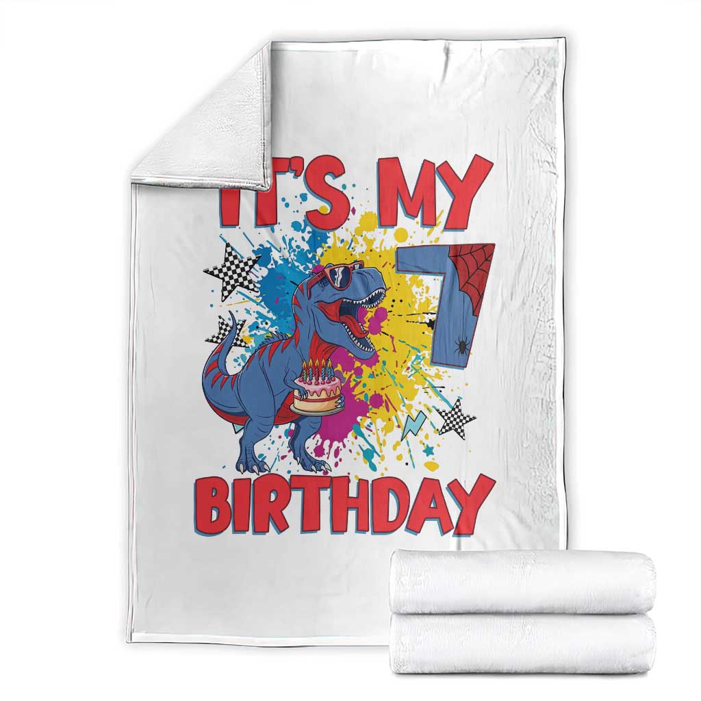 Dino Spider Its My 7th Birthday Throw Blanket Dinosaur Gift For Boys TS12 White Print Your Wear