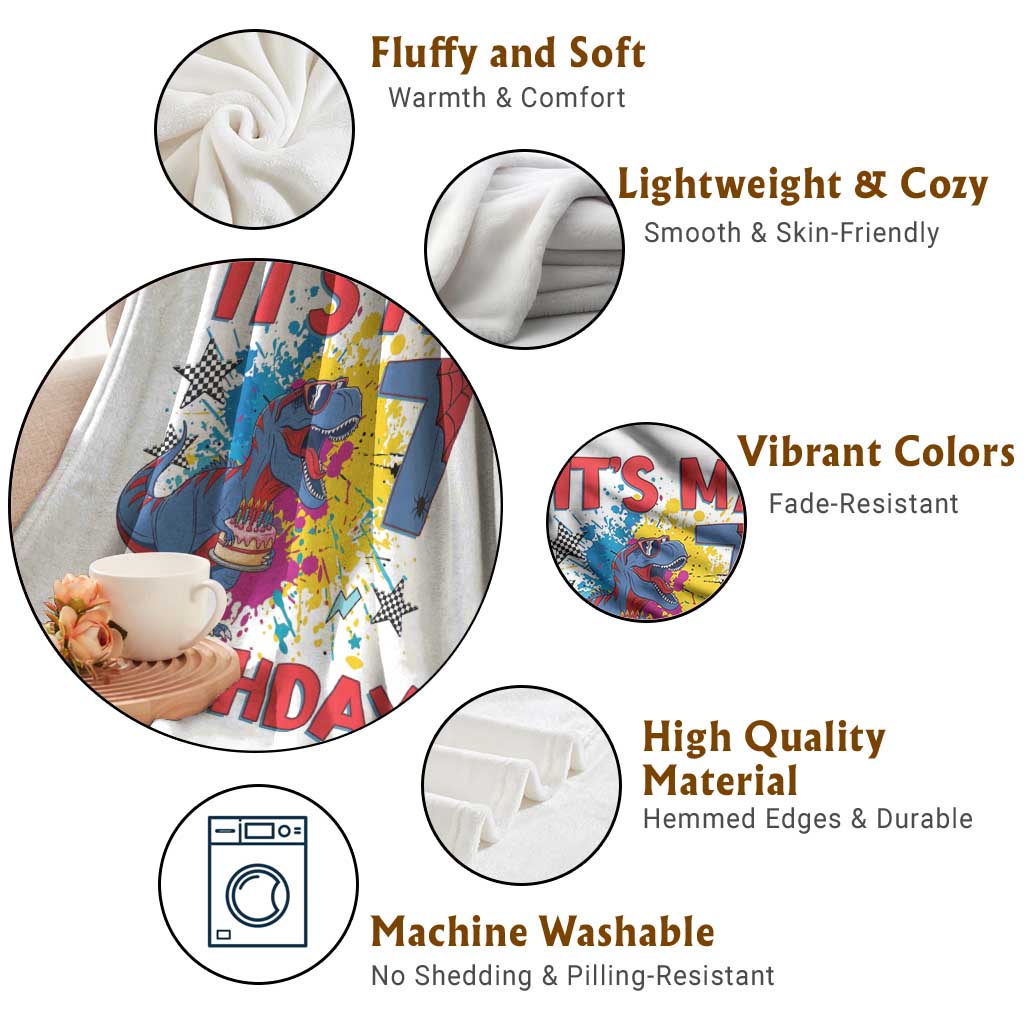 Dino Spider Its My 7th Birthday Throw Blanket Dinosaur Gift For Boys