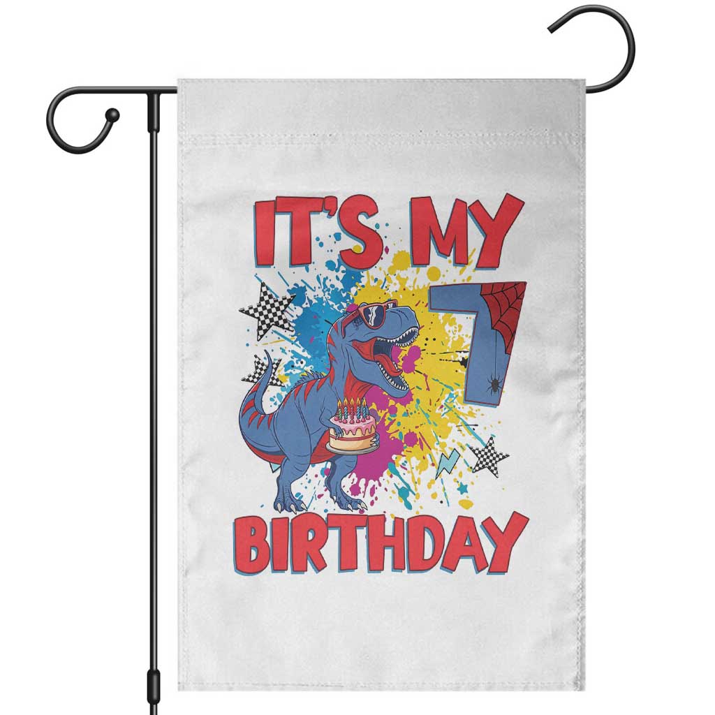 Dino Spider Its My 7th Birthday Garden Flag Dinosaur Gift For Boys