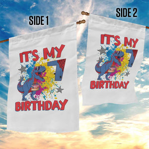 Dino Spider Its My 7th Birthday Garden Flag Dinosaur Gift For Boys