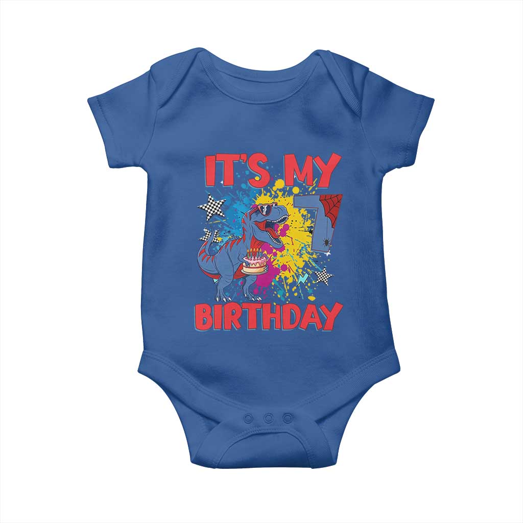 Dino Spider Its My 7th Birthday Baby Onesie Dinosaur Gift For Boys
