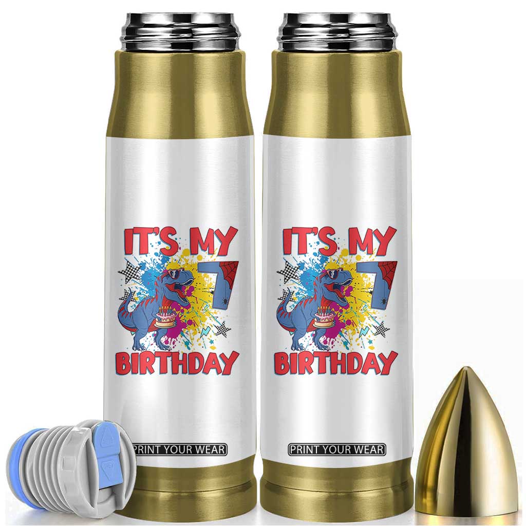 Dino Spider Its My 7th Birthday Bullet Tumbler Dinosaur Gift For Boys TS12 White Print Your Wear