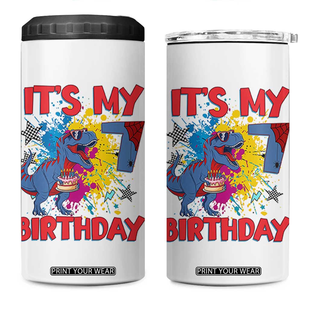 Dino Spider Its My 7th Birthday 4 in 1 Can Cooler Tumbler Dinosaur Gift For Boys TS12 One Size: 16 oz White Print Your Wear
