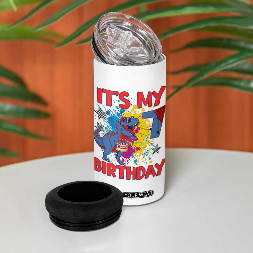 Dino Spider Its My 7th Birthday 4 in 1 Can Cooler Tumbler Dinosaur Gift For Boys TS12 Print Your Wear