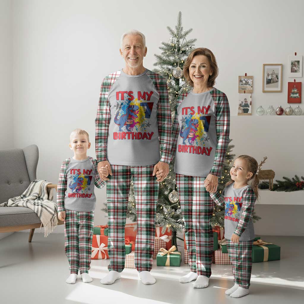 Dino Spider Its My 7th Birthday Plaid Pajama Set Dinosaur Gift For Boys