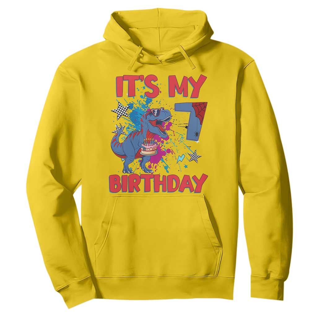 Dino Spider Its My 7th Birthday Hoodie Dinosaur Gift For Boys