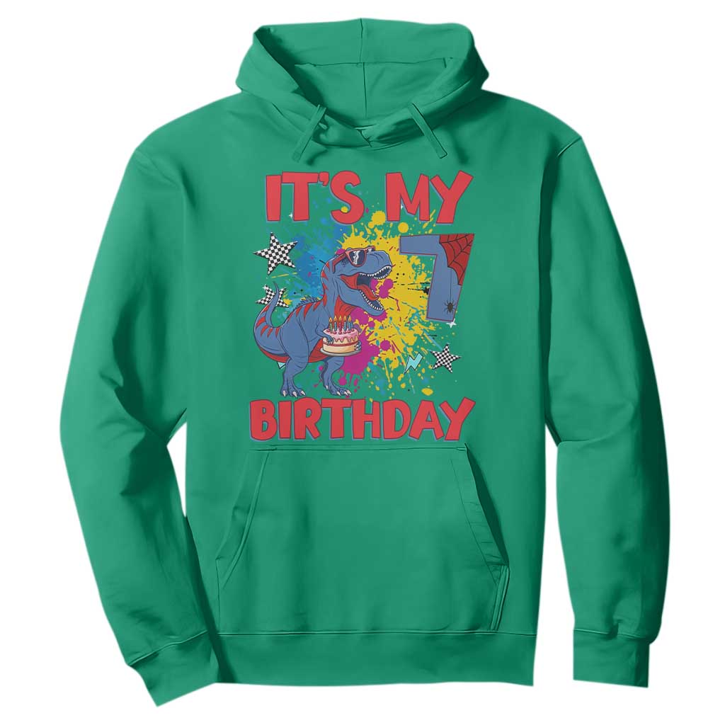 Dino Spider Its My 7th Birthday Hoodie Dinosaur Gift For Boys