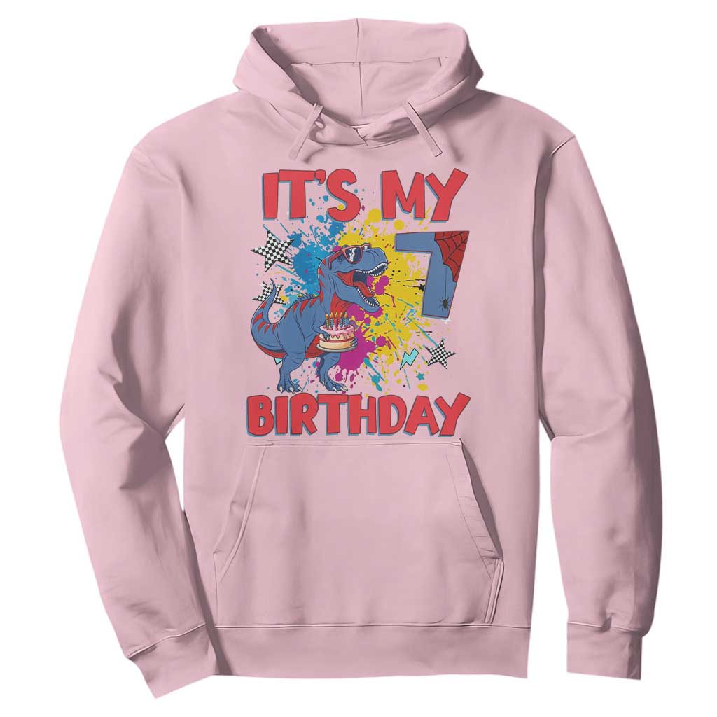 Dino Spider Its My 7th Birthday Hoodie Dinosaur Gift For Boys