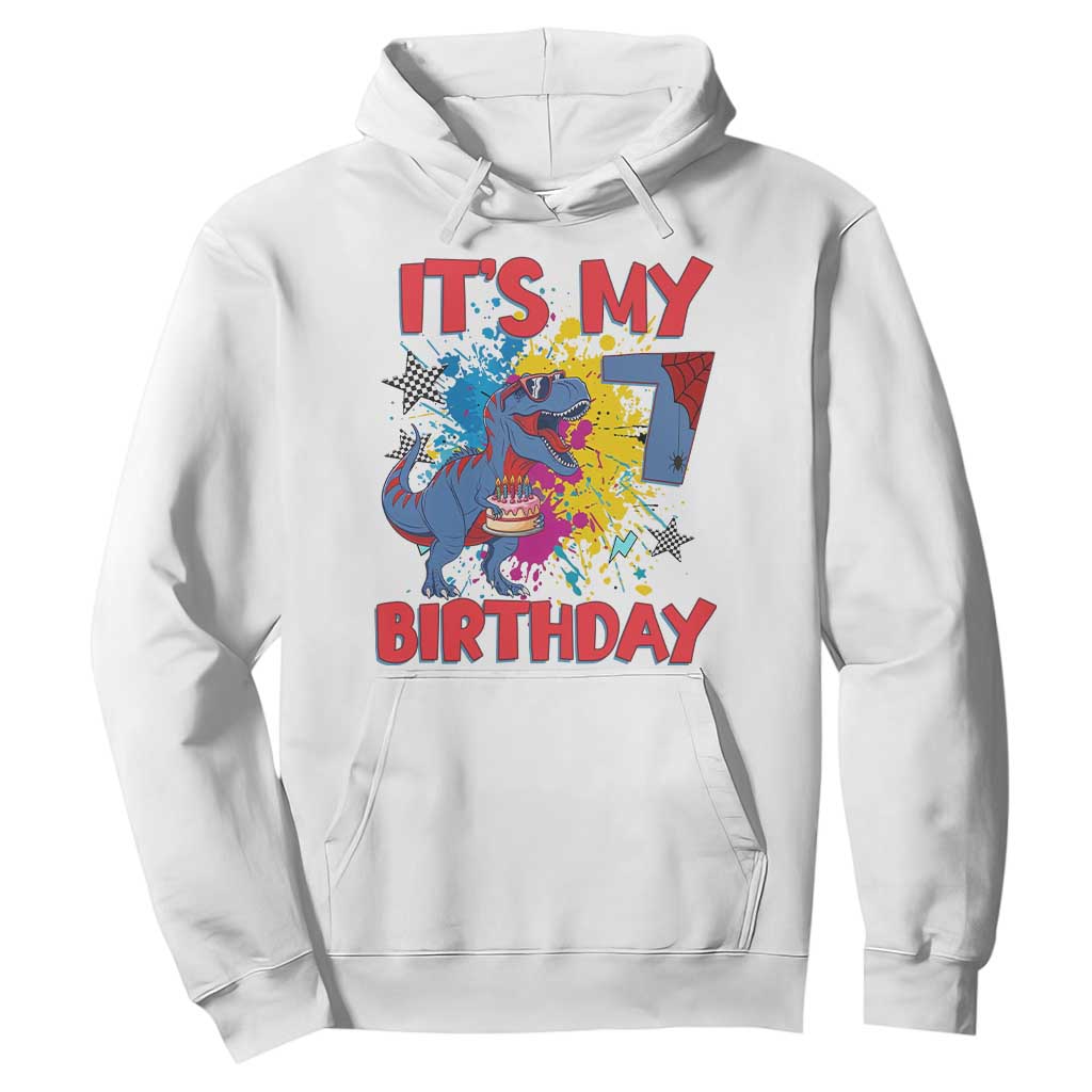 Dino Spider Its My 7th Birthday Hoodie Dinosaur Gift For Boys