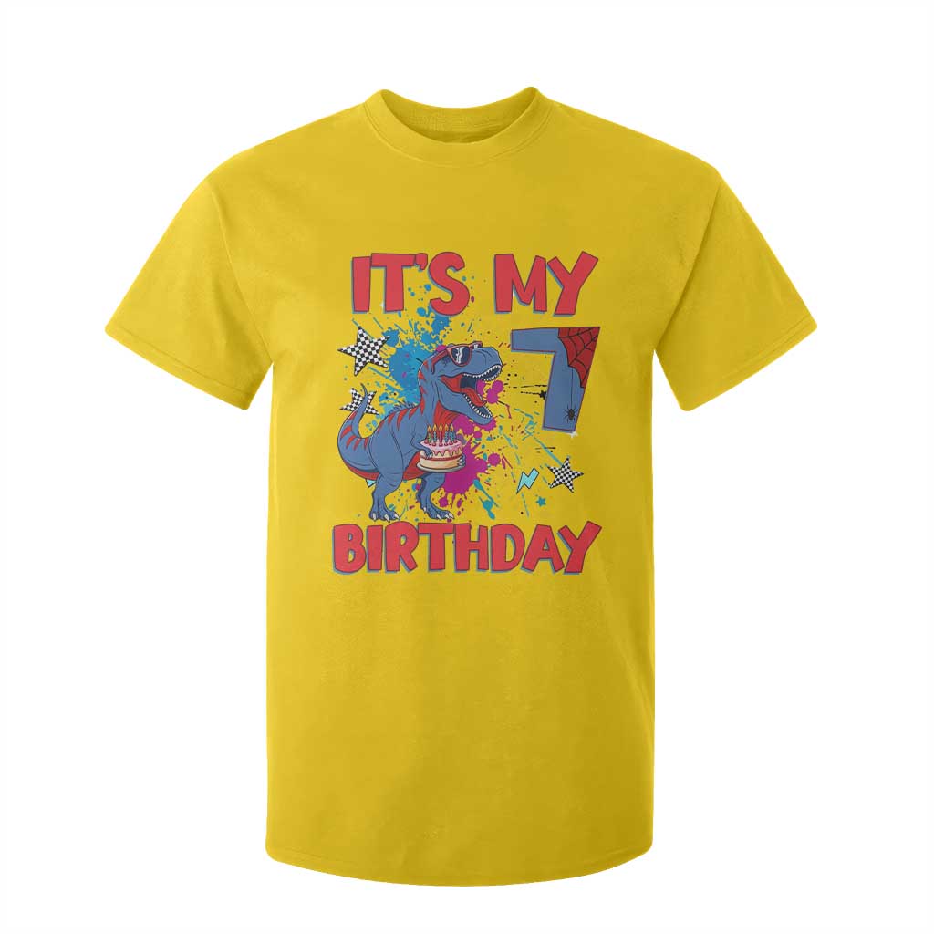 Dino Spider Its My 7th Birthday T Shirt For Kid Dinosaur Gift For Boys
