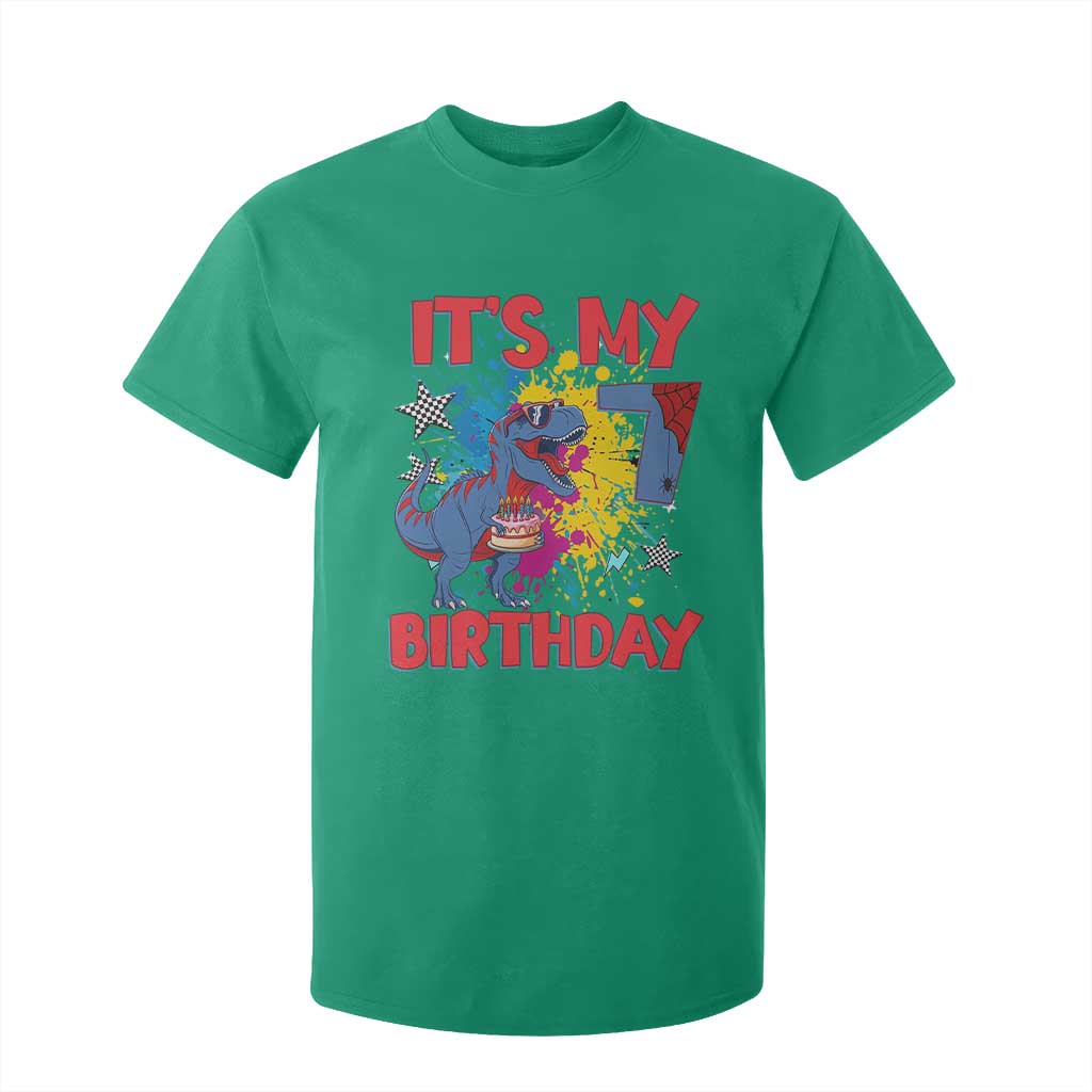 Dino Spider Its My 7th Birthday T Shirt For Kid Dinosaur Gift For Boys