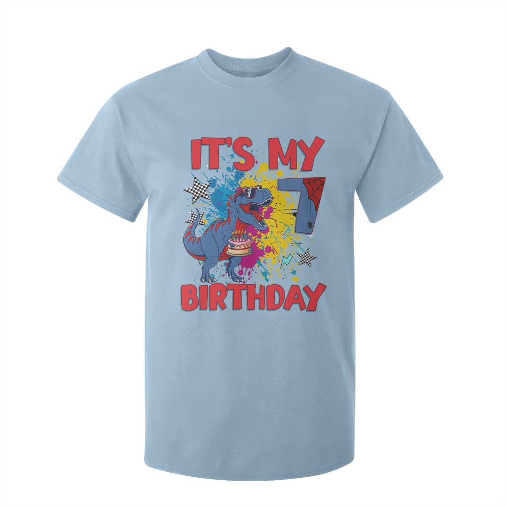 Dino Spider Its My 7th Birthday T Shirt For Kid Dinosaur Gift For Boys
