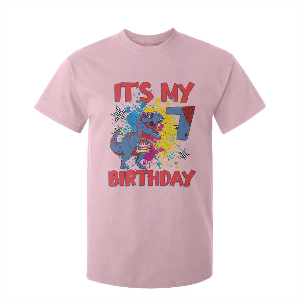 Dino Spider Its My 7th Birthday T Shirt For Kid Dinosaur Gift For Boys