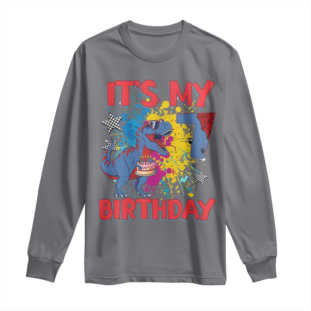 Dino Spider Its My 7th Birthday Long Sleeve Shirt Dinosaur Gift For Boys