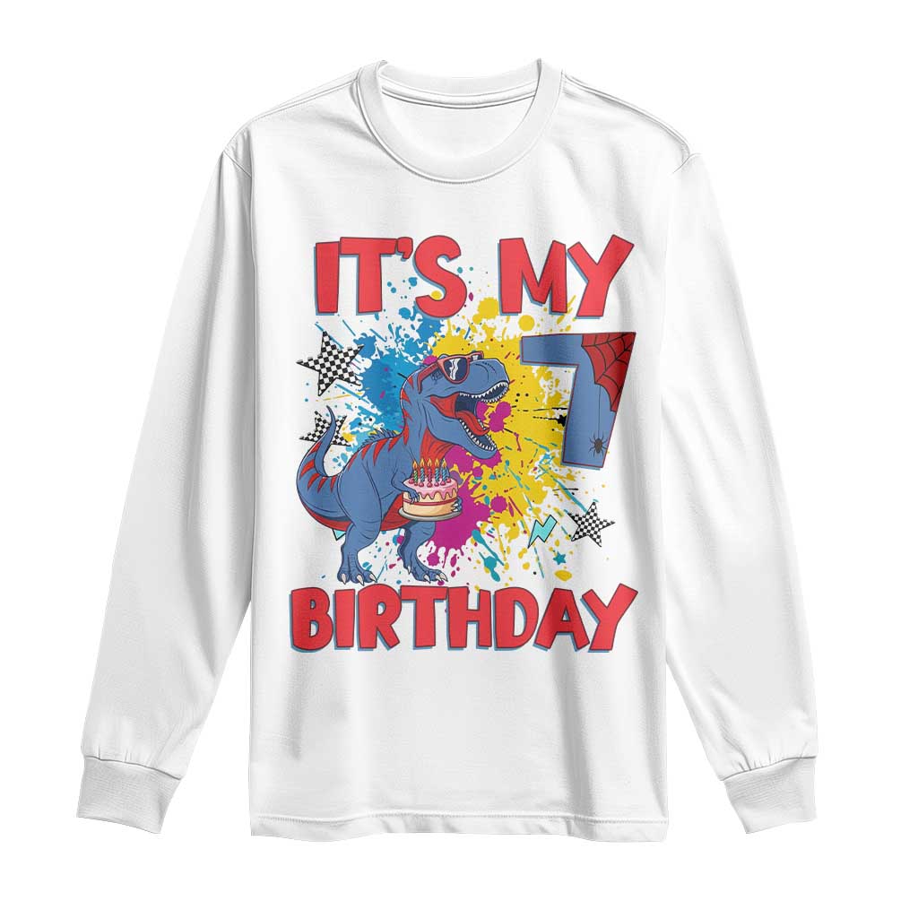 Dino Spider Its My 7th Birthday Long Sleeve Shirt Dinosaur Gift For Boys