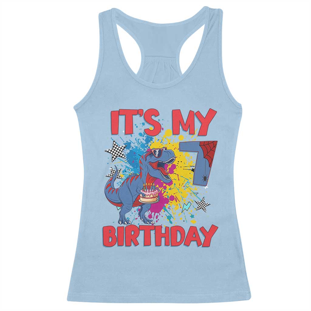 Dino Spider Its My 7th Birthday Racerback Tank Top Dinosaur Gift For Boys