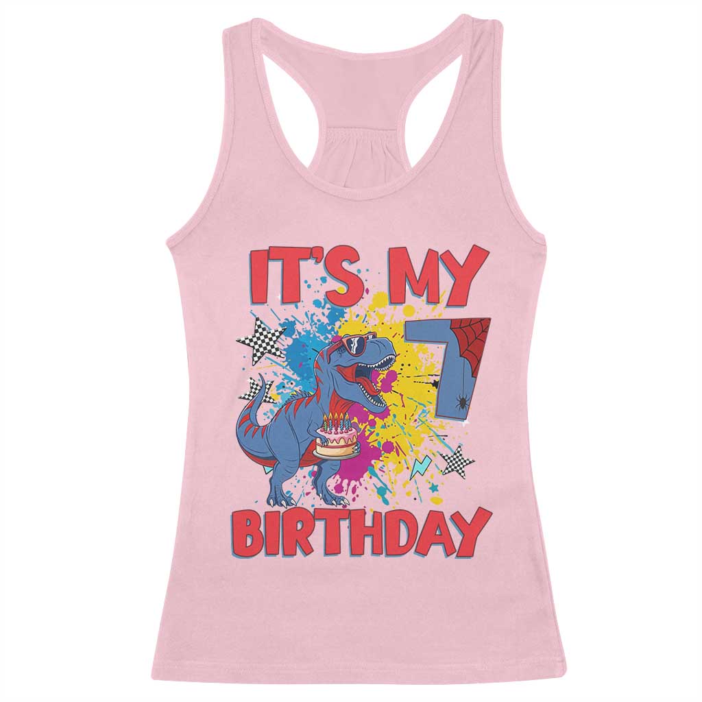 Dino Spider Its My 7th Birthday Racerback Tank Top Dinosaur Gift For Boys