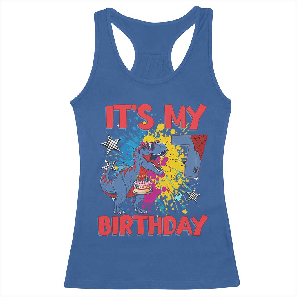 Dino Spider Its My 7th Birthday Racerback Tank Top Dinosaur Gift For Boys