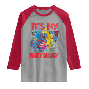 Dino Spider Its My 7th Birthday Raglan Shirt Dinosaur Gift For Boys