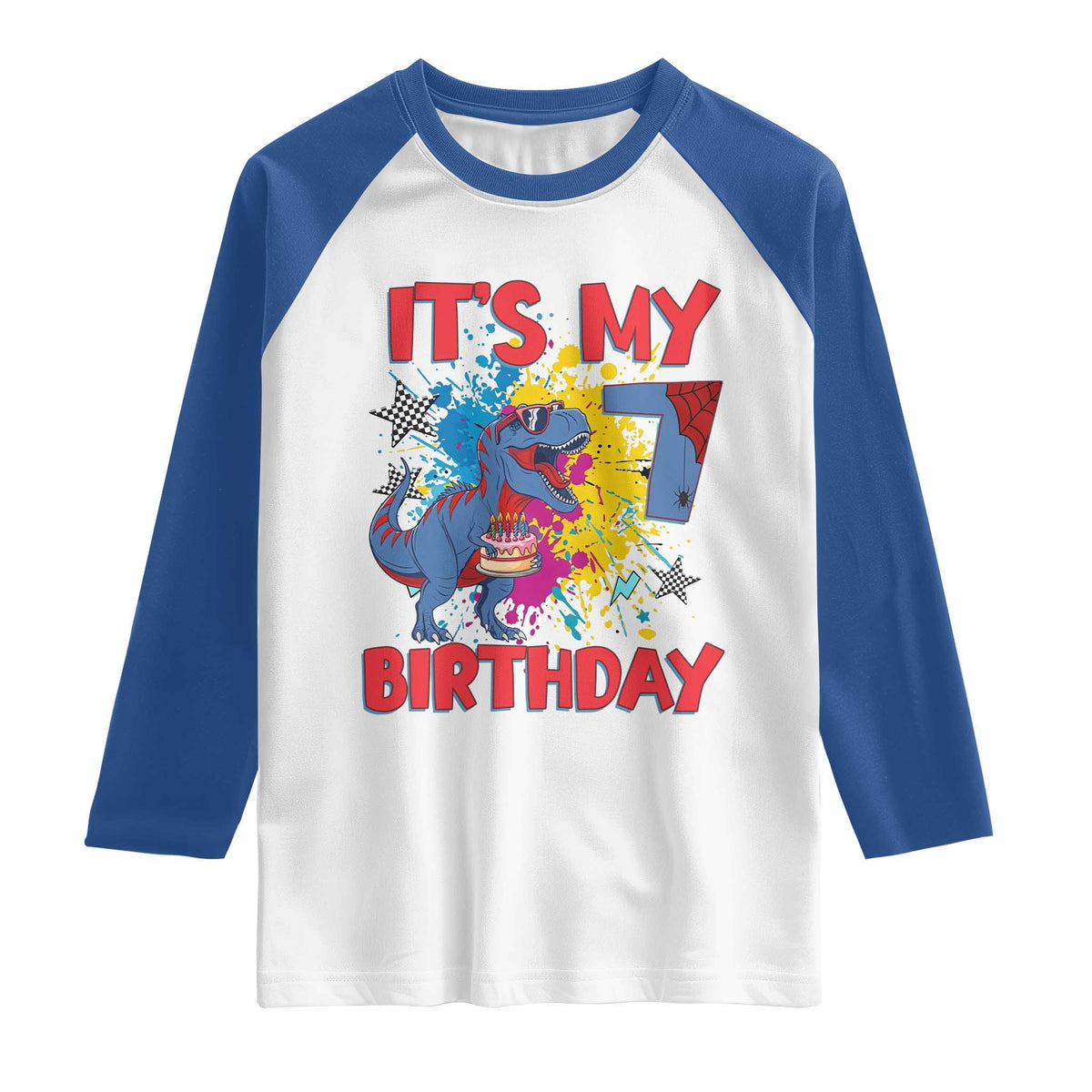 Dino Spider Its My 7th Birthday Raglan Shirt Dinosaur Gift For Boys