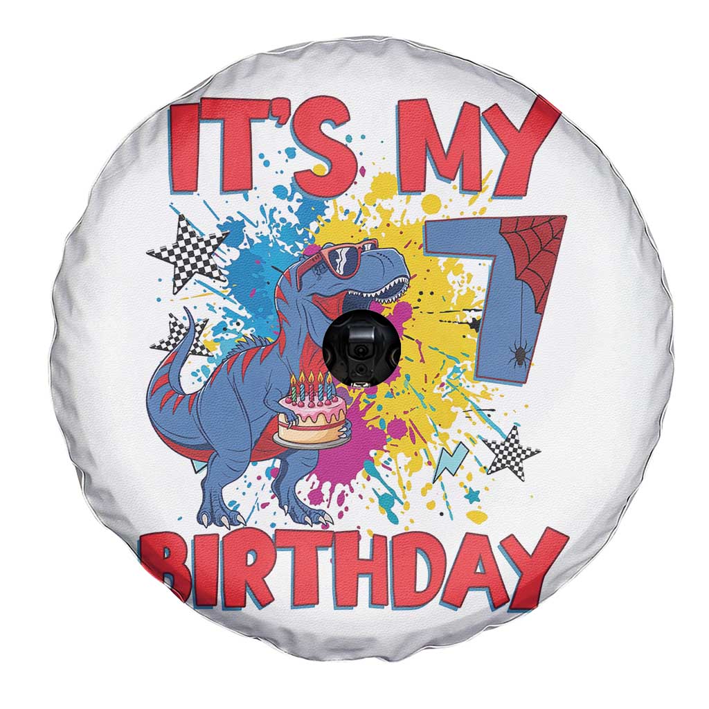 Dino Spider Its My 7th Birthday Spare Tire Cover Dinosaur Gift For Boys TS12 Print Your Wear