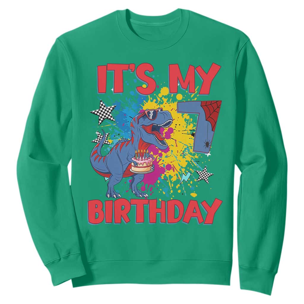 Dino Spider Its My 7th Birthday Sweatshirt Dinosaur Gift For Boys