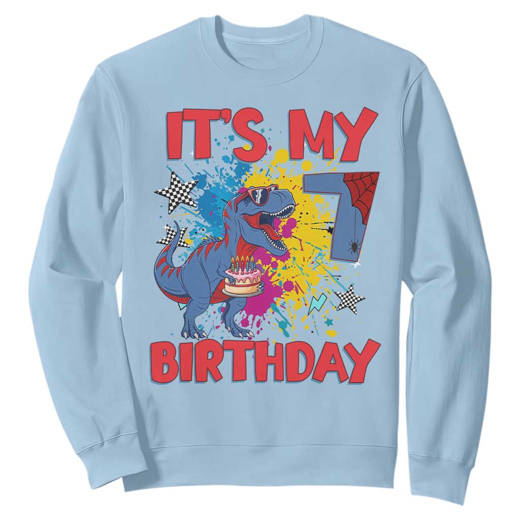 Dino Spider Its My 7th Birthday Sweatshirt Dinosaur Gift For Boys