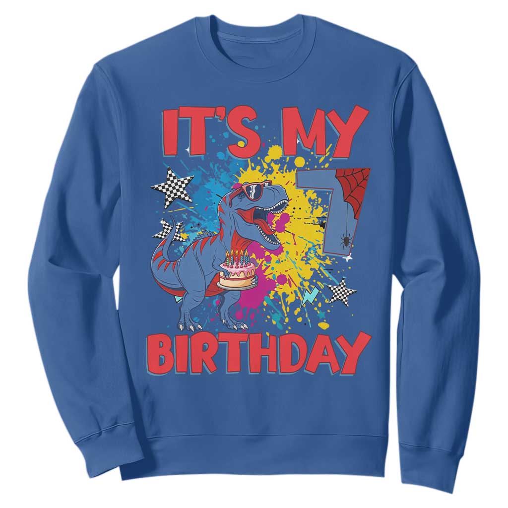 Dino Spider Its My 7th Birthday Sweatshirt Dinosaur Gift For Boys