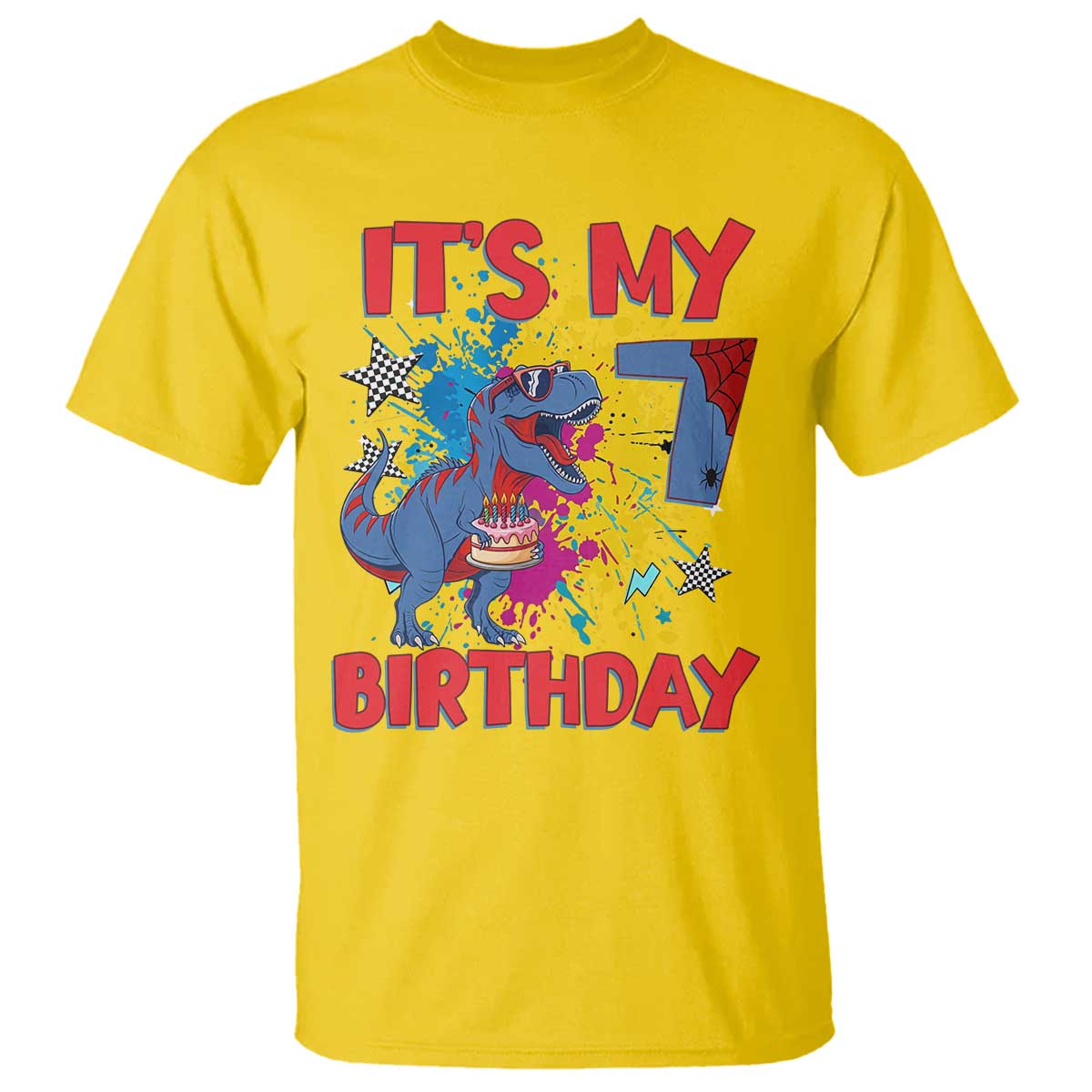 Dino Spider Its My 7th Birthday T Shirt Dinosaur Gift For Boys