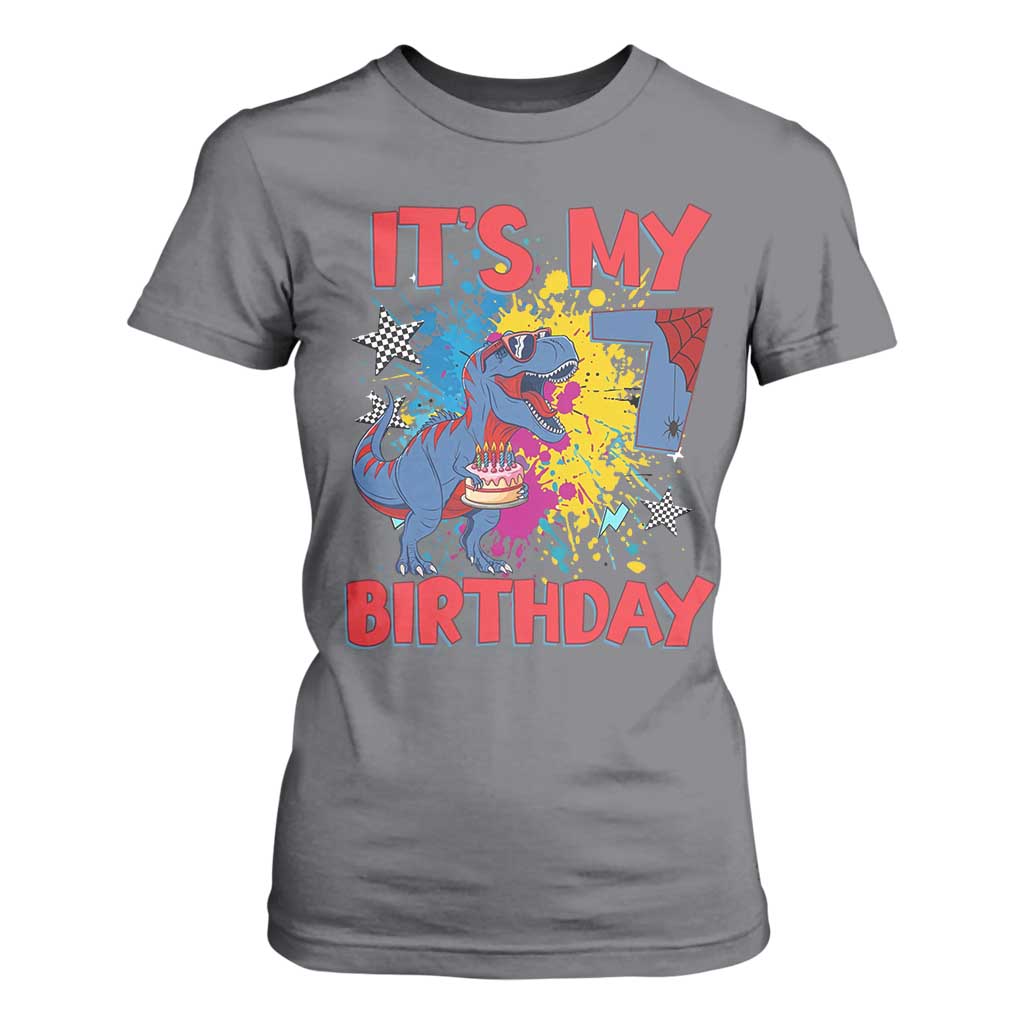 Dino Spider Its My 7th Birthday T Shirt For Women Dinosaur Gift For Boys