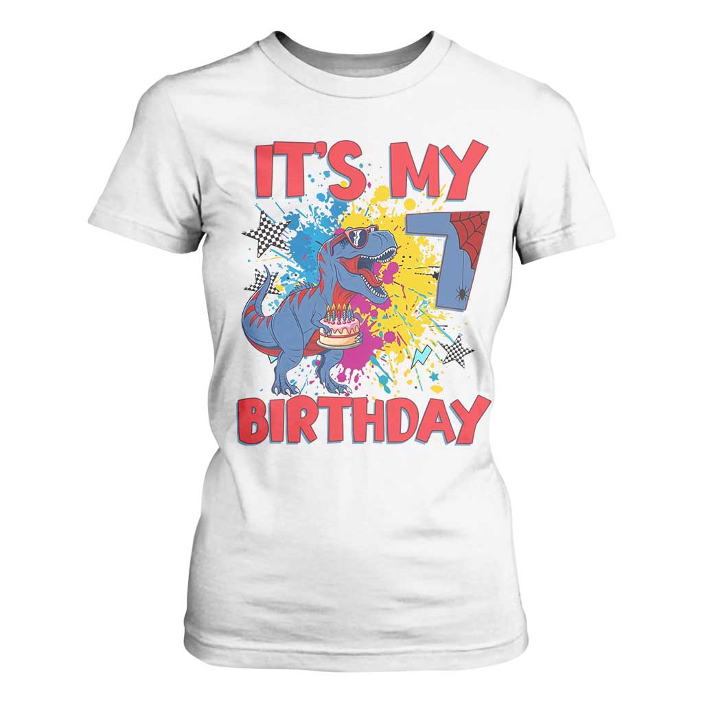 Dino Spider Its My 7th Birthday T Shirt For Women Dinosaur Gift For Boys