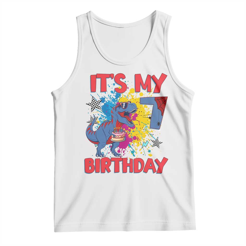 Dino Spider Its My 7th Birthday Tank Top Dinosaur Gift For Boys TS12 White Print Your Wear