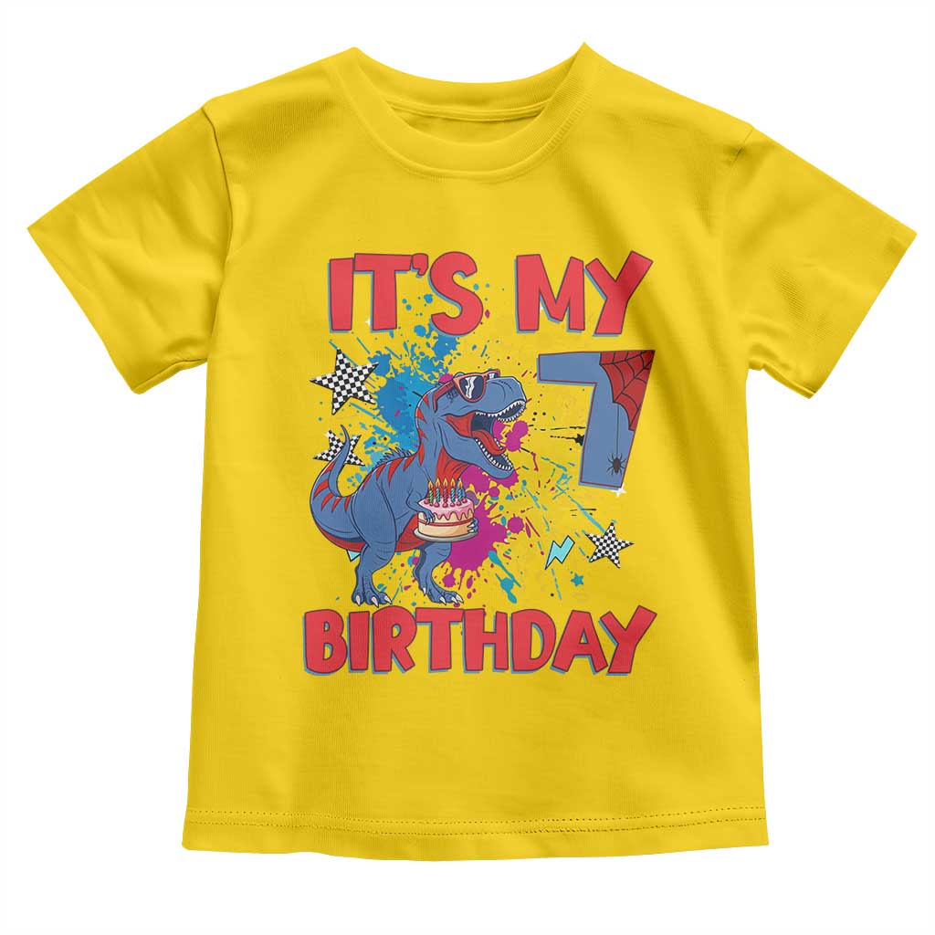 Dino Spider Its My 7th Birthday Toddler T Shirt Dinosaur Gift For Boys