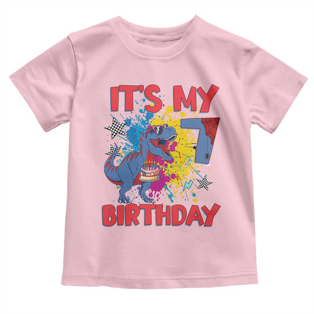 Dino Spider Its My 7th Birthday Toddler T Shirt Dinosaur Gift For Boys
